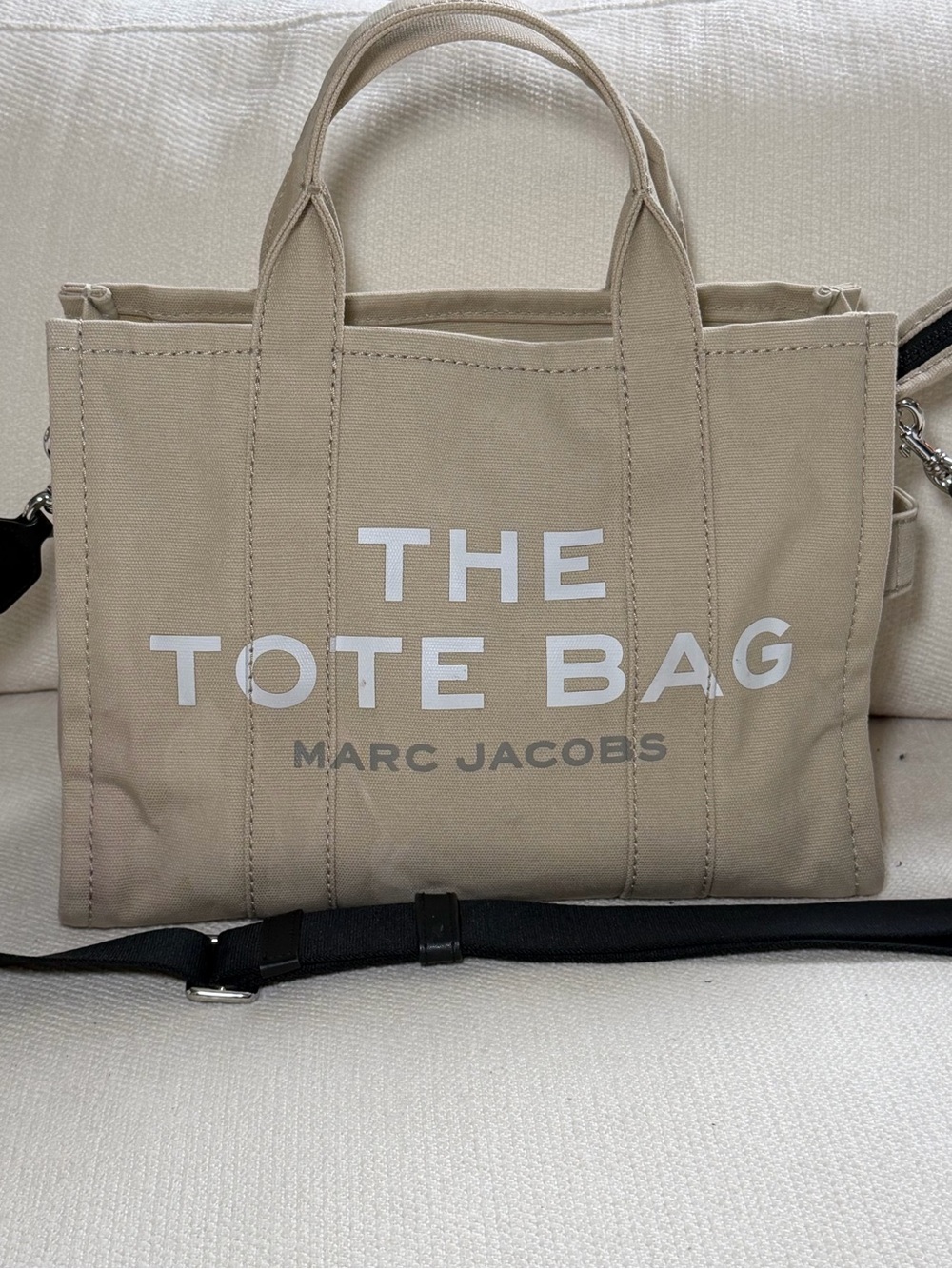 Marc Jacobs Beige Canvas 'The Tote Bag' with Black Strap